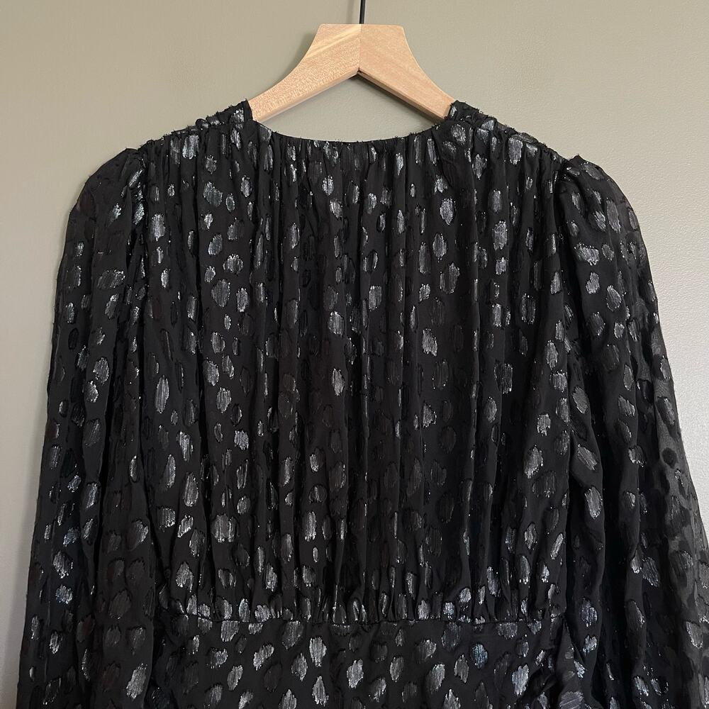 NWT RHODE Bianca Dress Black Metallic Size 2 Long Sleeve V-Neck Ruffles Blouson - Picture 13 of 16